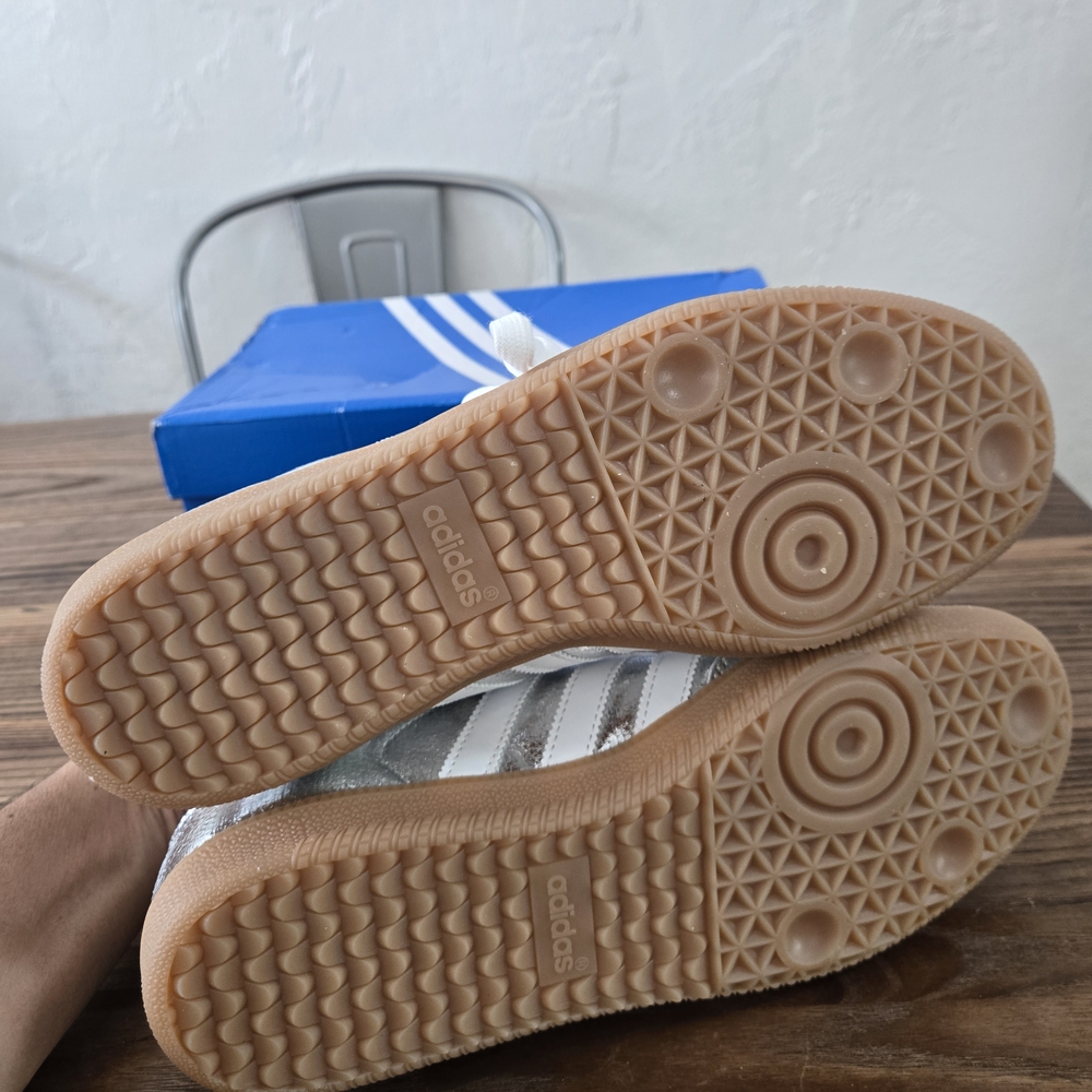 adidas Silver Metallic Leather Sneakers with Gum Sole - Picture 8 of 12